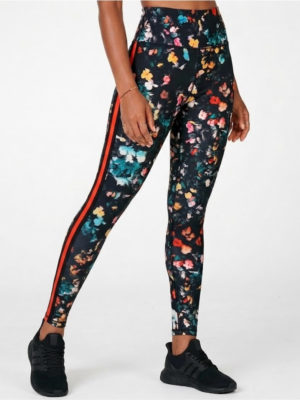 Noli Floral High-Waist Athletic Leggings with Side Stripe, Size L
